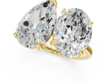 Yellow gold Oval and Pear Toi Moi Ring with Prong Setting and Plain Band 1