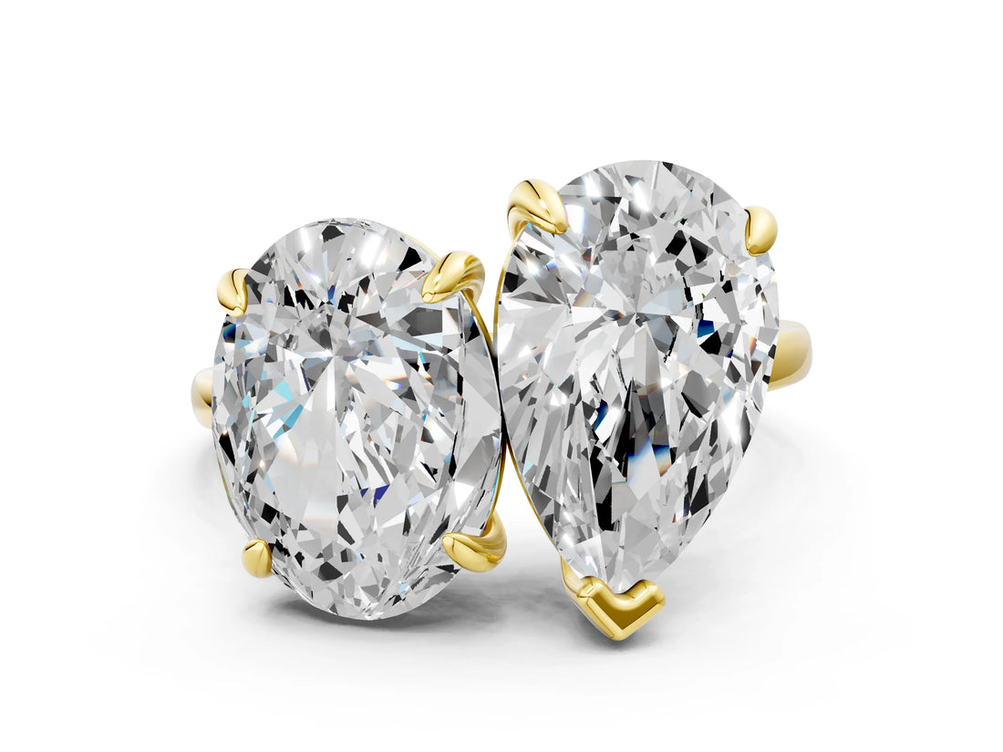Yellow gold Oval and Pear Toi Moi Ring with Prong Setting and Plain Band