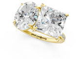 Yellow gold Oval and Princess Toi Moi Ring with Prong Setting and Pave Band 1