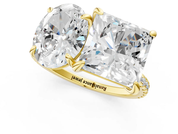 Yellow Gold Oval and Princess Cut Laboratory-Grown Diamond Toi et Moi Engagement Ring