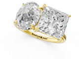 Yellow gold Oval and Princess Toi Moi Ring with Prong Setting and Plain Band 1
