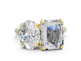 Yellow gold Oval and Radiant Toi Moi Ring with Prong Setting and Micro Pave Band
