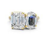 Yellow gold Oval and Radiant Toi Moi Ring with Prong Setting and Pave Band_105