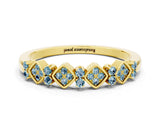 Yellow gold Pavé Cushion Aquamarine Cluster Eternity Band with Prong Setting_18