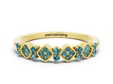 Yellow gold Pavé Cushion Blue Topaz Cluster Eternity Band with Prong Setting_18