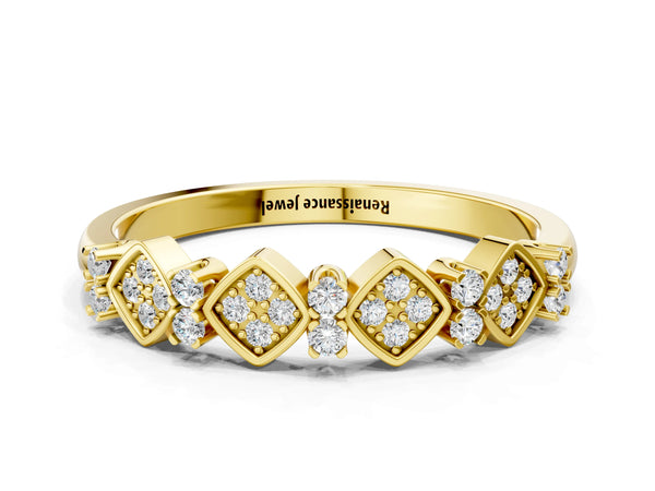 Yellow gold Pavé Cushion Diamond Cluster Eternity Band with Prong Setting