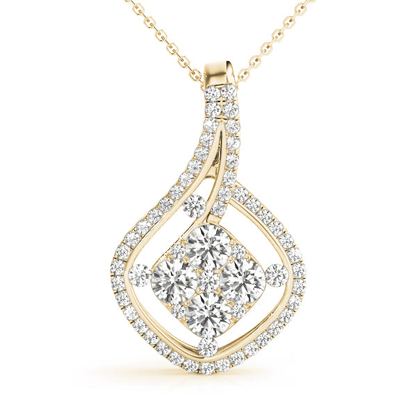 Yellow gold Pavé Cushion Diamond Cluster Pendant