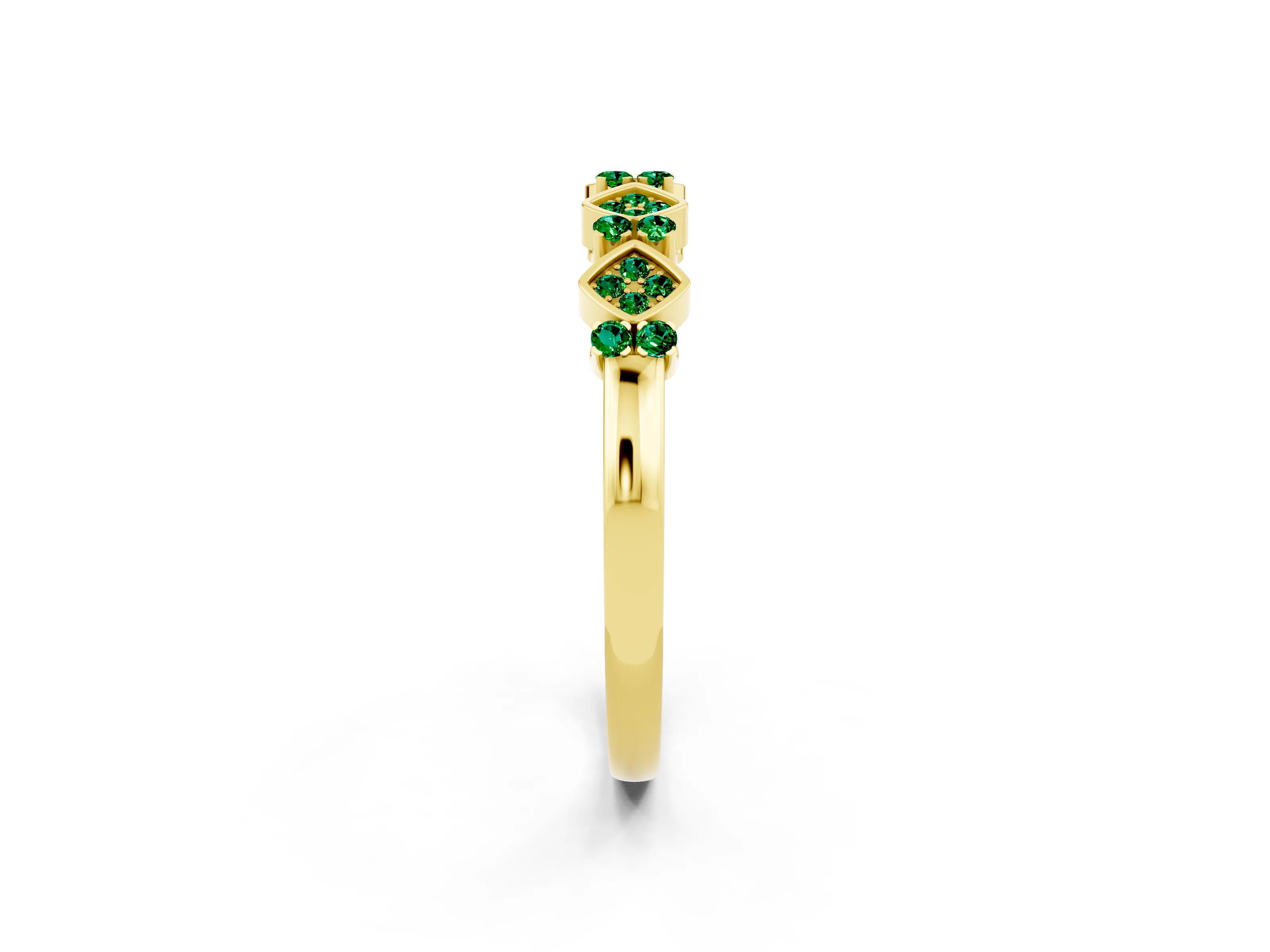 Yellow gold Pavé Cushion Emerald Cluster Eternity Band with Prong Setting_20