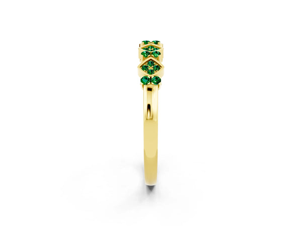 Yellow Gold Round Lab-Grown Emerald Square Frame Cluster Half Eternity Wedding Band