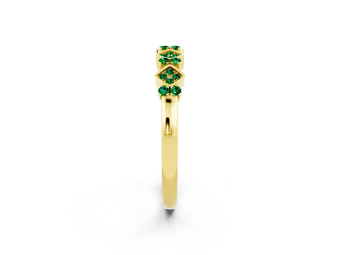 Yellow gold Pavé Cushion Emerald Cluster Eternity Band with Prong Setting_20