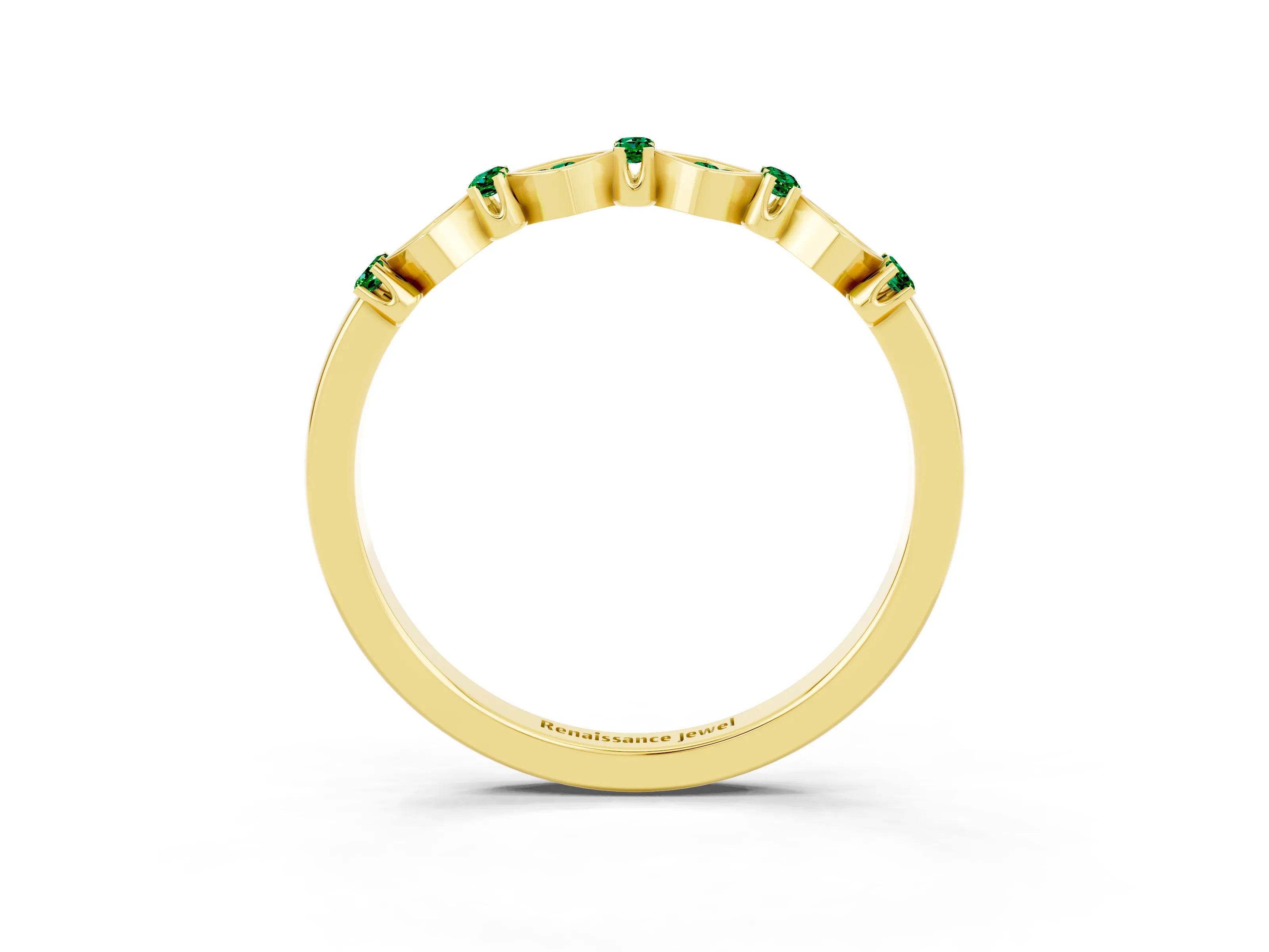 Yellow gold Pavé Cushion Emerald Cluster Eternity Band with Prong Setting_21