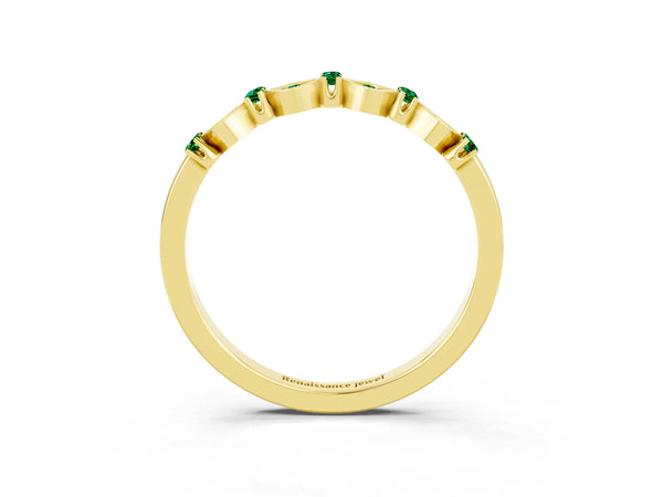 Yellow Gold Round Lab-Grown Emerald Square Frame Cluster Half Eternity Wedding Band