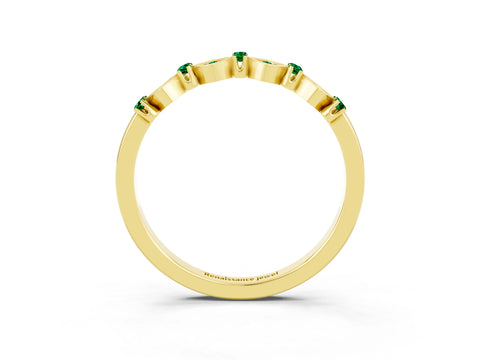 Yellow gold Pavé Cushion Emerald Cluster Eternity Band with Prong Setting_21
