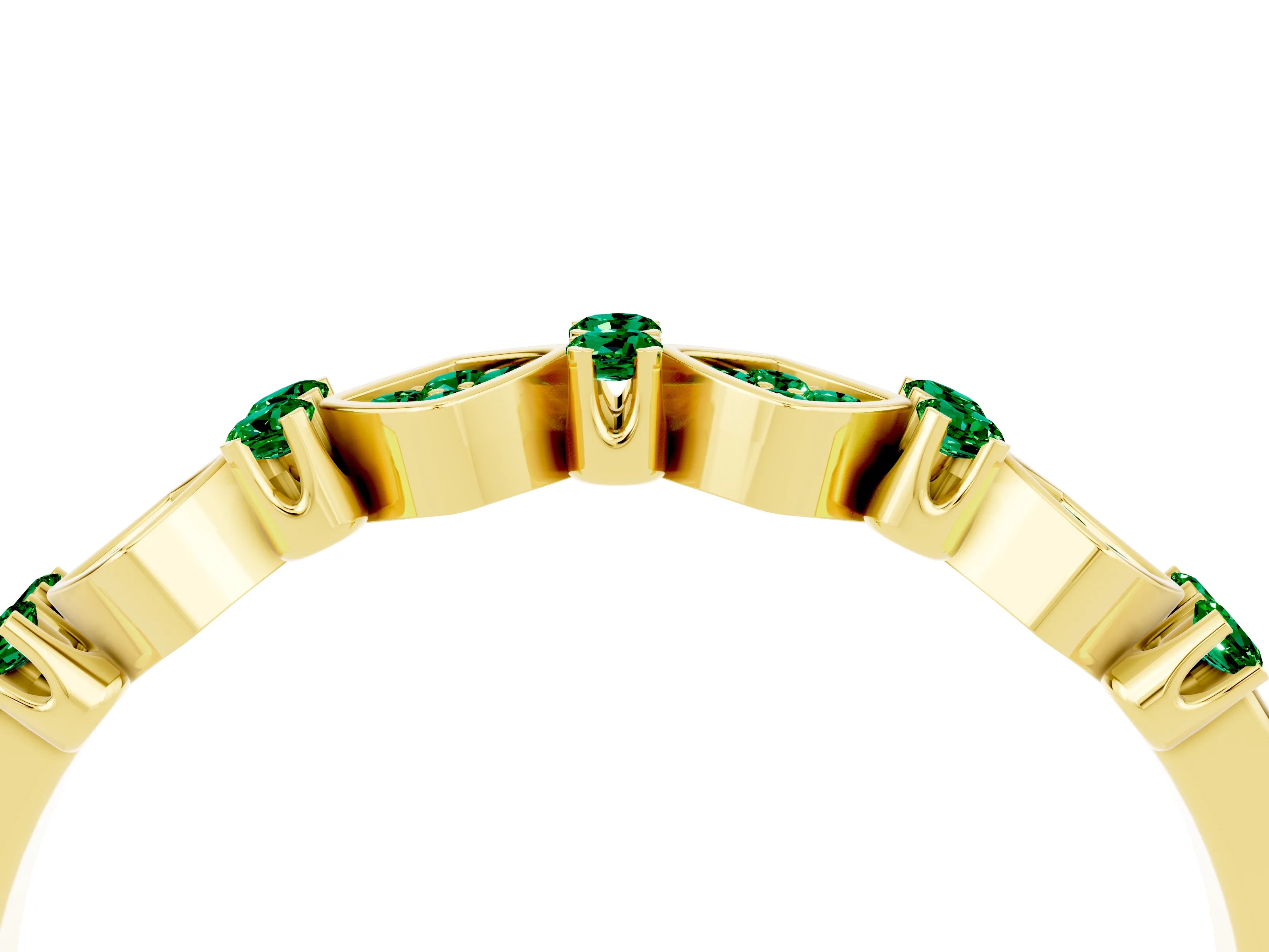 Yellow gold Pavé Cushion Emerald Cluster Eternity Band with Prong Setting_22