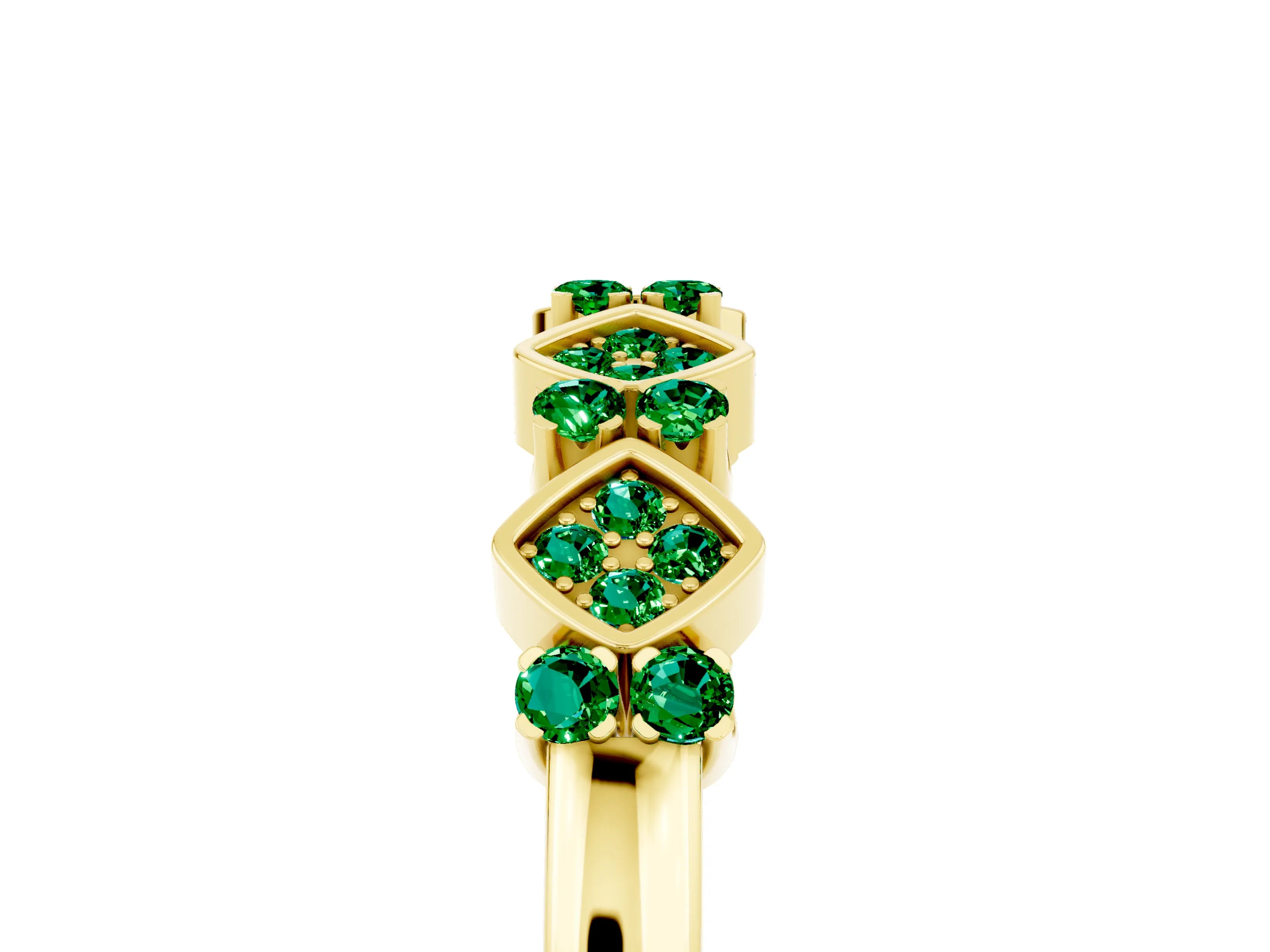 Yellow gold Pavé Cushion Emerald Cluster Eternity Band with Prong Setting_23