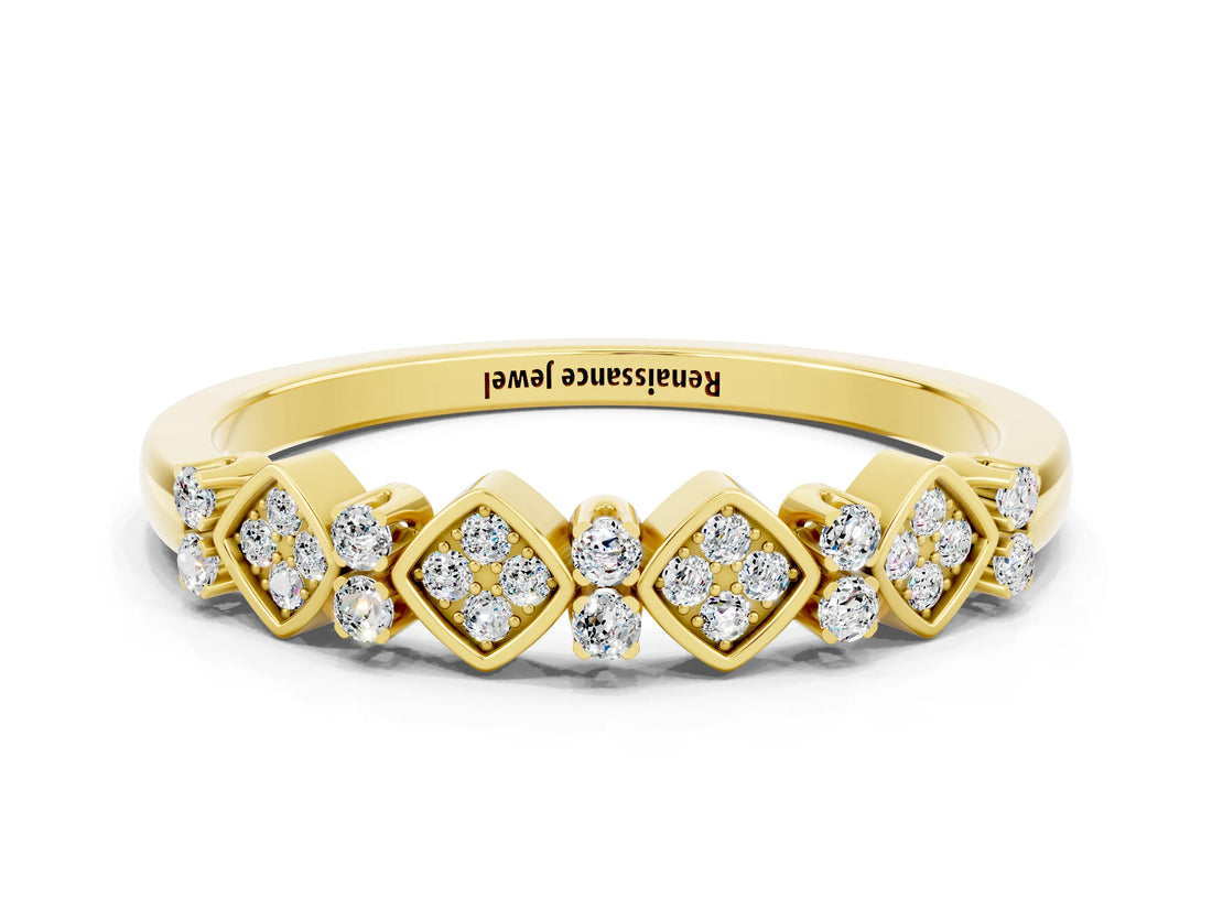 Yellow gold Pavé Cushion Moissanite Cluster Eternity Band with Prong Setting_18
