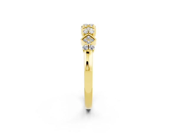 Yellow Gold Round Moissanite Square Frame Cluster Half Eternity Wedding Band