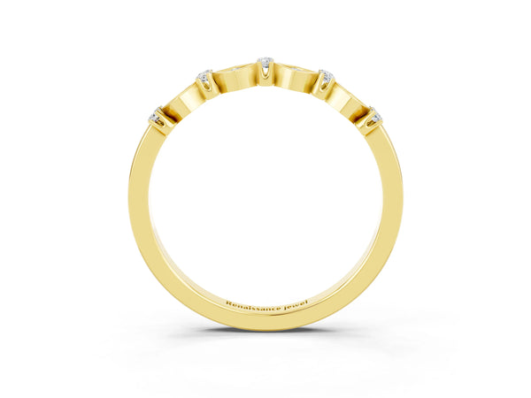 Yellow Gold Round Moissanite Square Frame Cluster Half Eternity Wedding Band