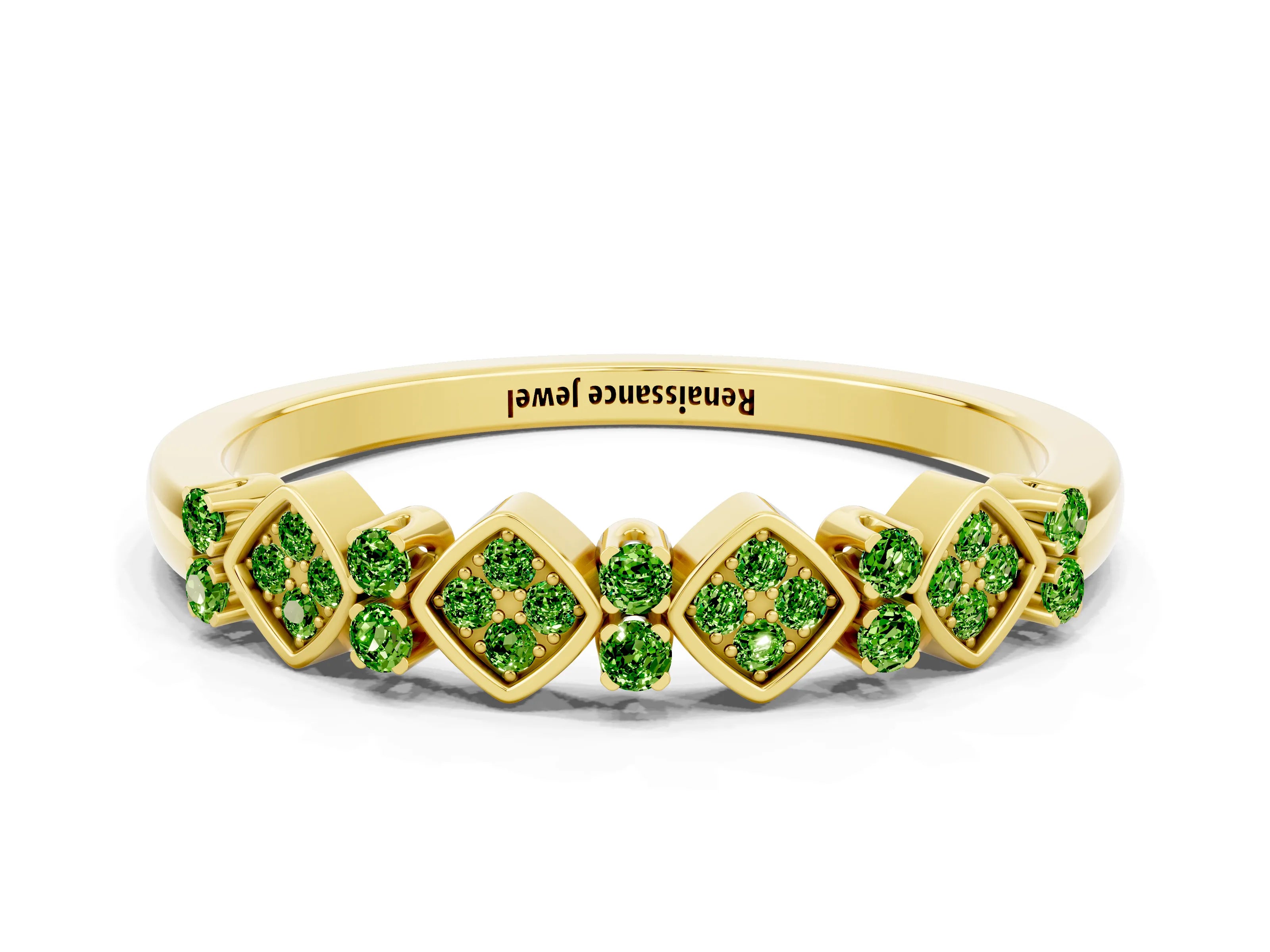 Yellow gold Pavé Cushion Peridot Cluster Eternity Band with Prong Setting_18