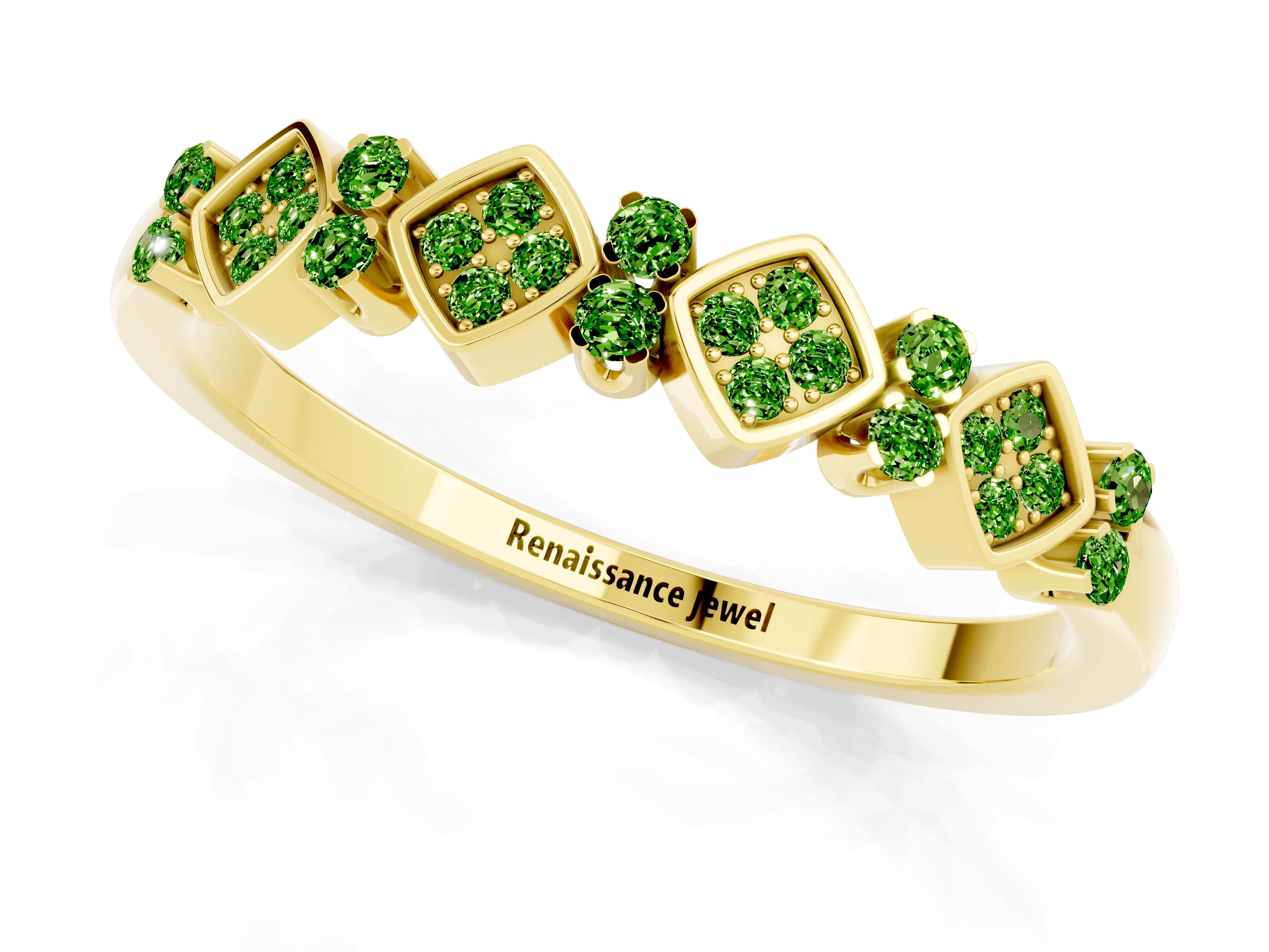 Yellow gold Pavé Cushion Peridot Cluster Eternity Band with Prong Setting_19