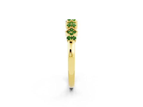 Yellow gold Pavé Cushion Peridot Cluster Eternity Band with Prong Setting_20