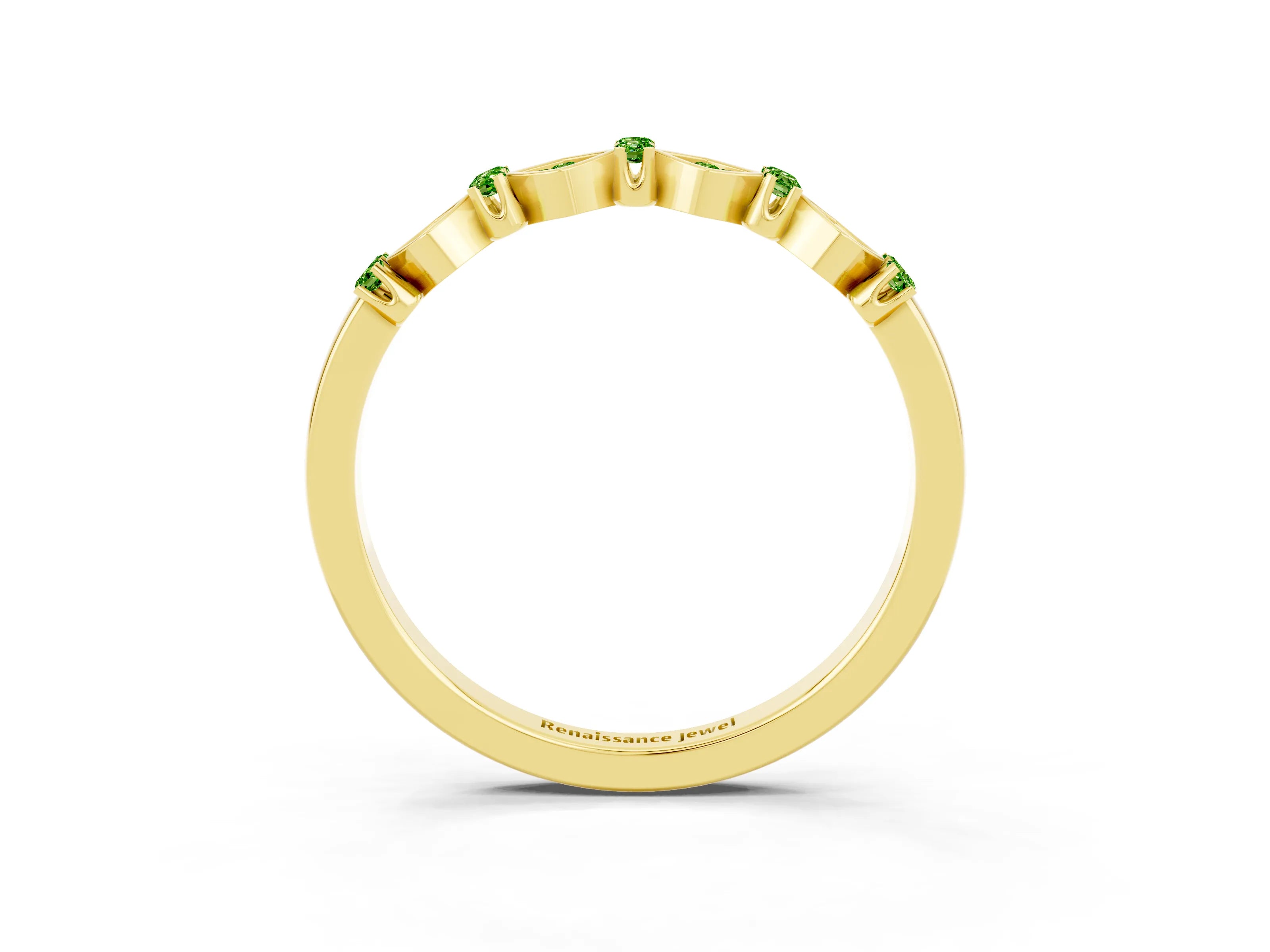 Yellow gold Pavé Cushion Peridot Cluster Eternity Band with Prong Setting_21