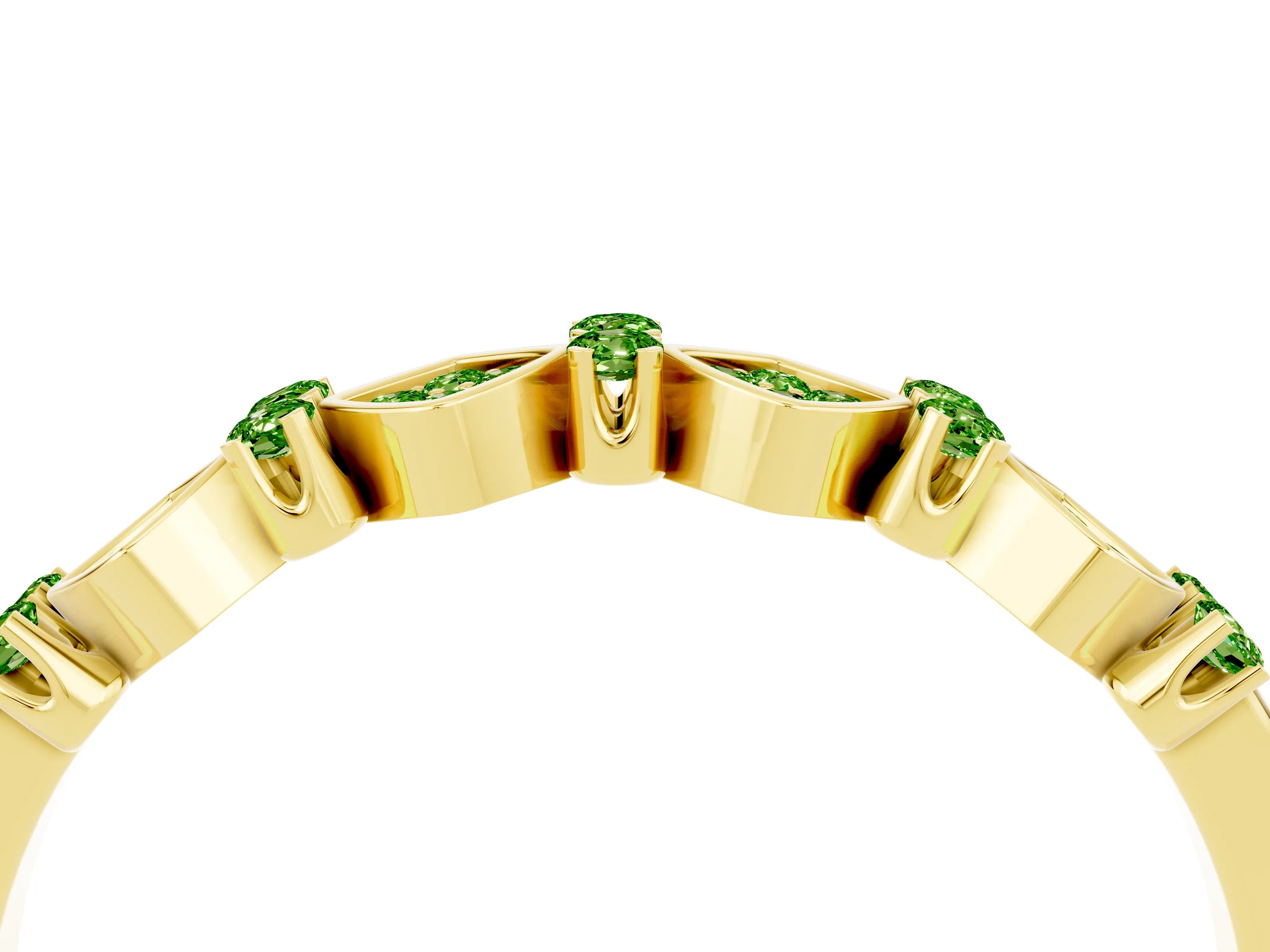 Yellow gold Pavé Cushion Peridot Cluster Eternity Band with Prong Setting_22
