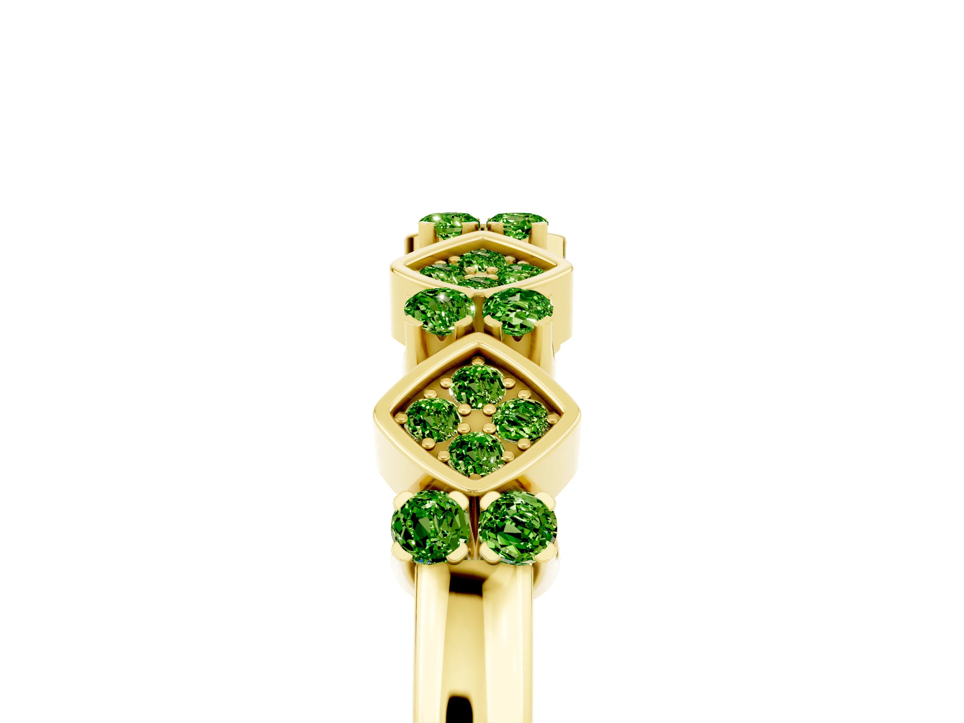 Yellow gold Pavé Cushion Peridot Cluster Eternity Band with Prong Setting_23