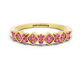Yellow gold Pavé Cushion Pink Sapphire Cluster Eternity Band with Prong Setting_18