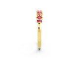 Yellow gold Pavé Cushion Pink Sapphire Cluster Eternity Band with Prong Setting_20