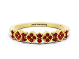 Yellow gold Pavé Cushion Ruby Cluster Eternity Band with Prong Setting_18