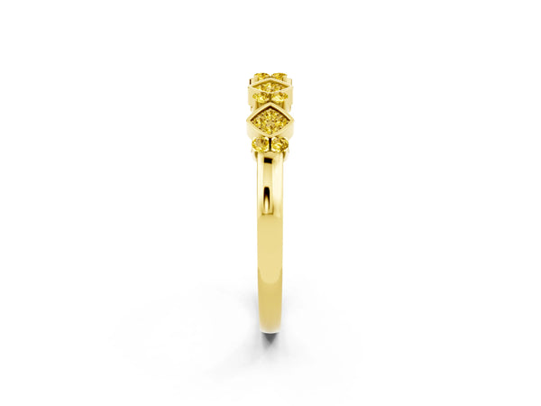 Yellow gold Pavé Cushion Yellow Sapphire Cluster Eternity Band with Prong Setting