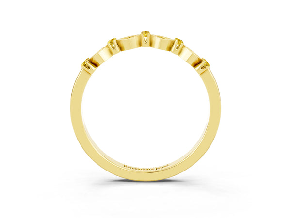 Yellow gold Pavé Cushion Yellow Sapphire Cluster Eternity Band with Prong Setting