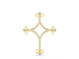 Yellow gold Pavé Diamond Cushion Cross Pendant with Fleur-de-Lis Prongs_30