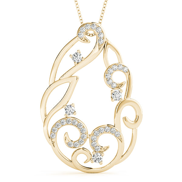 Yellow gold Pavé Diamond Round Pendant with Four-Prong Setting