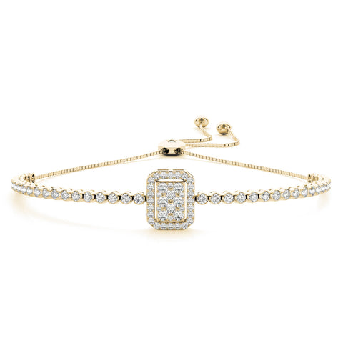 Yellow gold Pavé Diamond Square Halo Adjustable Tennis Bracelet