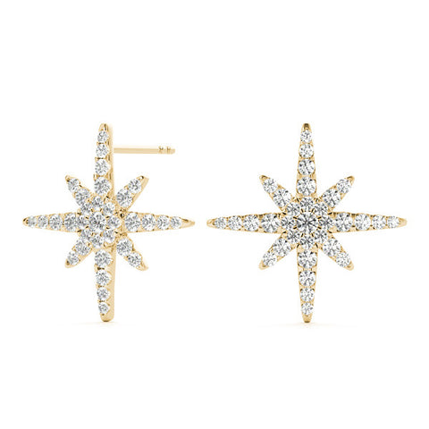 Yellow gold Pavé Diamond Starburst Stud Earrings 2