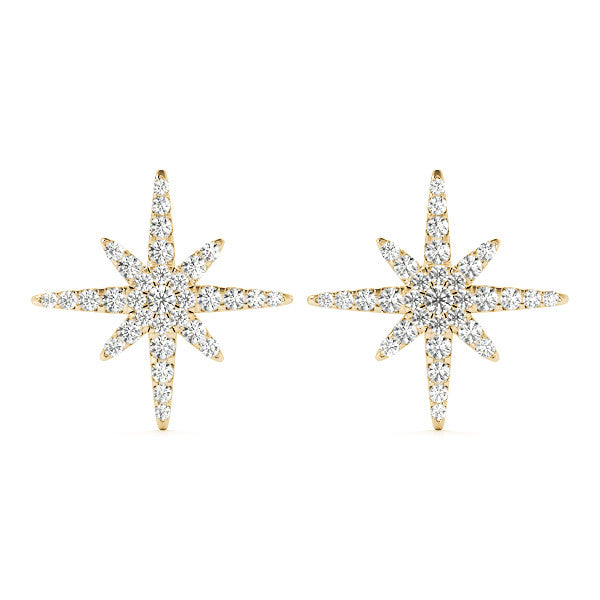 Yellow gold Pavé Diamond Starburst Stud Earrings
