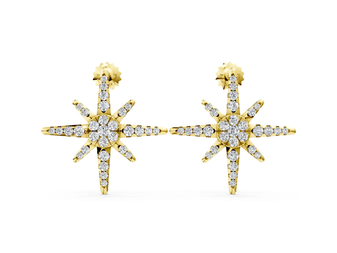 Yellow gold Pavé Diamond Starburst Stud Earrings_14