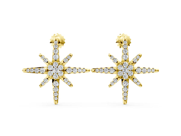 Yellow gold Pavé Diamond Starburst Stud Earrings