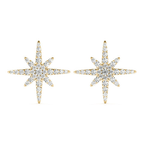 Yellow gold Pavé Diamond Starburst Stud Earrings