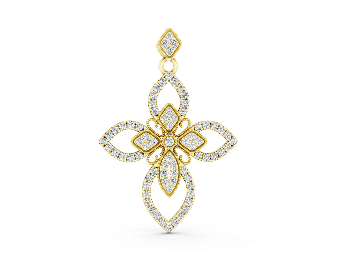Yellow gold Pavé Marquise Diamond Cross Pendant_33
