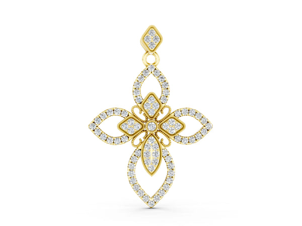 Yellow gold Pavé Marquise Diamond Cross Pendant