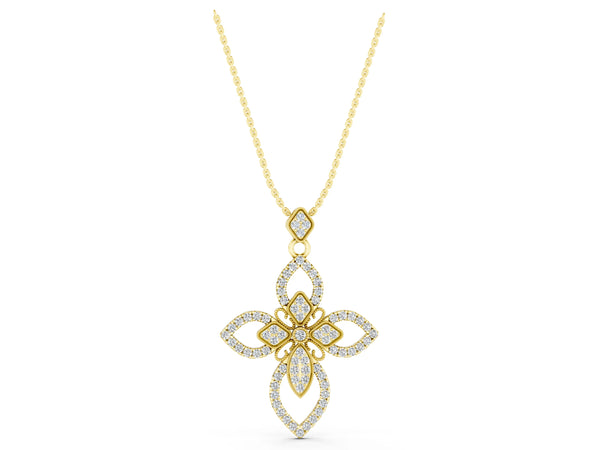 Yellow gold Pavé Marquise Diamond Cross Pendant