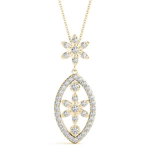 Yellow gold Pavé Marquise Pendant with Floral Prong Setting
