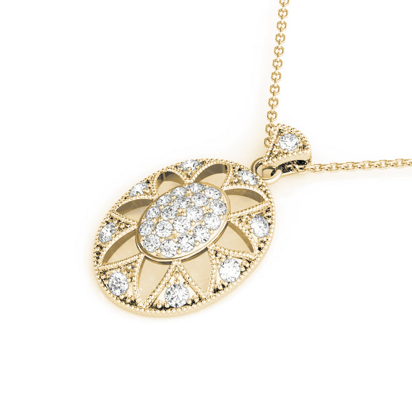 Yellow gold Pavé Oval Milgrain Pendant 1