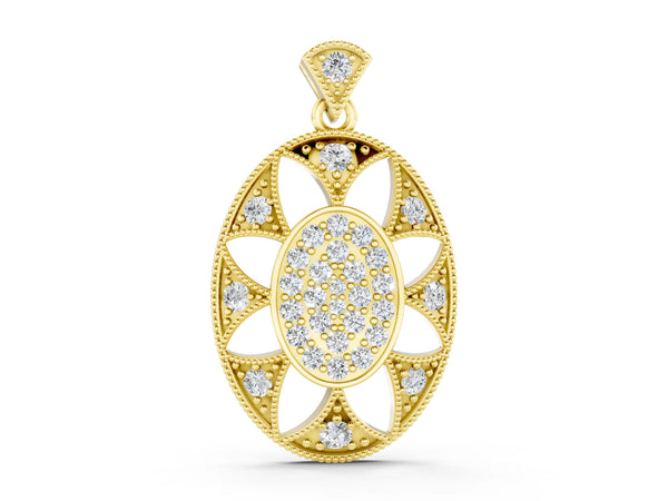 Yellow gold Pavé Oval Milgrain Pendant