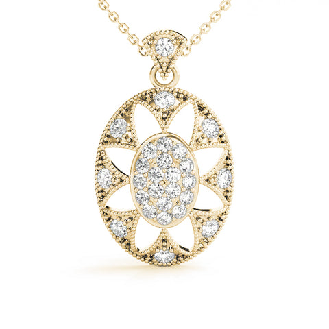 Yellow gold Pavé Oval Milgrain Pendant