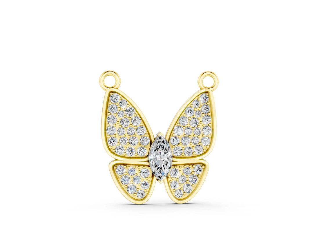 Yellow gold Pavé Oval Prong Butterfly Pendant_19