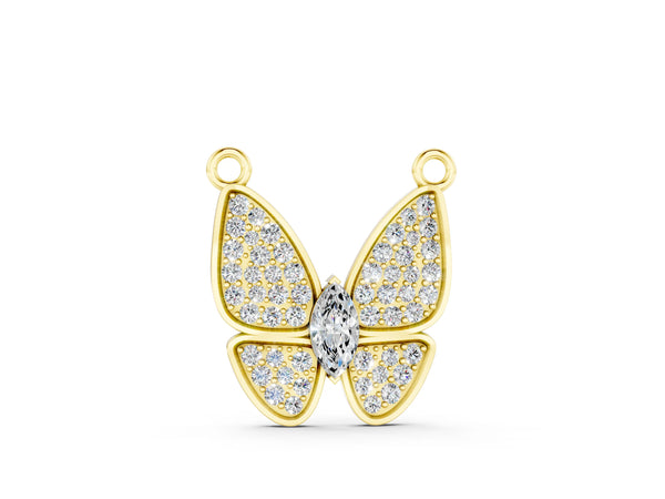 Yellow gold Pavé Oval Prong Butterfly Pendant